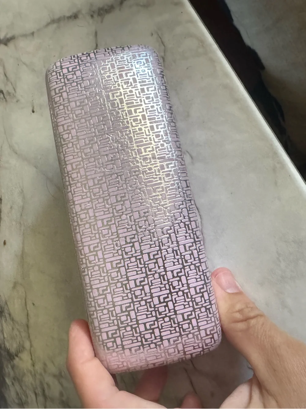 Pink & Silver Metallic Patterned Women's Glasses Case with interior mirror